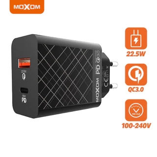 Củ sạc nhanh MOXOM HC27 QC 3.0 PD 3.0 22.5W 2 cổng sạc nhanh cho iPhone, iPad, Samsung, Xiaomi, Huawei, Oppo