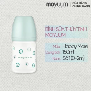 Bình sữa Thủy tinh tráng silicon Moyuum - Mẫu trơn - 150ml - Kèm núm 1