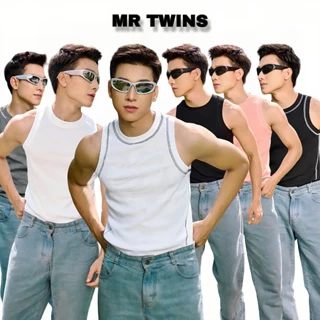 Áo Thun Ba Lỗ Tank Top Nam Bo Cổ Tròn Đánh Bông Cotton Tăm Gân Tôn Dáng Thương Hiệu Mr Twins