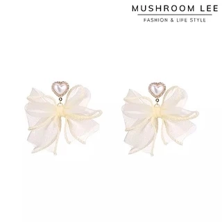 Bông Tai Mushroom Lee - Nơ Voan Trắng Ngọc Trai Trái Tim