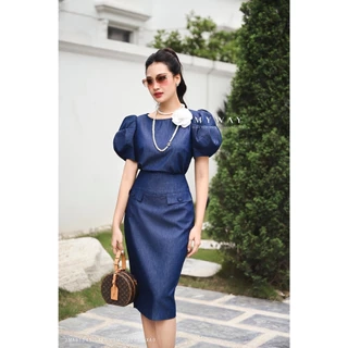Sét Áo Chân Váy Denim Nữ MY WAY Tay Bồng Sang Trọng 3MAB1545 -3MCOB228- không kèm hoa