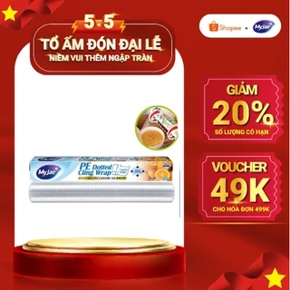 Màng bọc thực phẩm PE 30M MyJae, dạng xé chấm đứt ,co giãn tốt, bảo quản thực phẩm