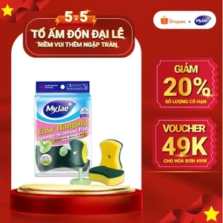 Miếng bọt biển rửa chén MyJae 2 mặt, mút xốp rửa bát đa năng kèm miêng nhựa hít kê 11.3cm x 7.8cm x 2.7cm (2 miếng/gói)