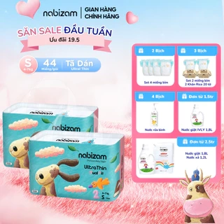 Combo 2 Bịch Bỉm Dán NABIZAM UltraThin Nội Địa Hàn 3 Lớp Siêu Mỏng Size S Cho Bé Từ 4-7kg, 44 Miếng/Bịch