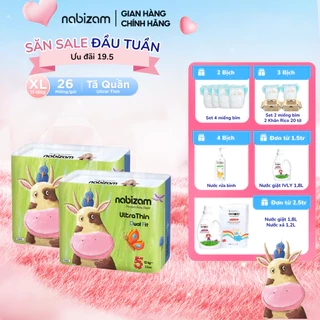 Combo 2 Bịch Tã Quần NABIZAM Ultra Thin Nội Địa Hàn Rãnh Chống Tràn Linh Hoạt Size XL Cho Bé Từ 11-16kg, 26 Miếng/Bịch