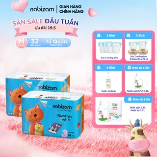 COMBO 2 Tã/Bỉm Quần Nabizam UltraThin Nội Địa Hàn Cao Cấp Mỏng Vượt Trội, Thấm Hút Size M/6-11kg/32 Miếng/Bịch