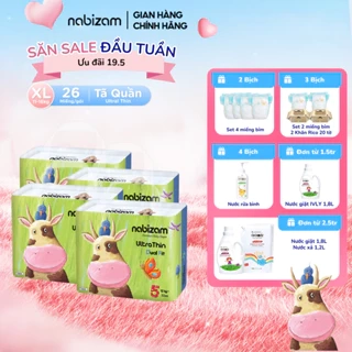 COMBO 4 Tã/Bỉm Quần NABIZAM UltraThin Công Nghệ Thấm Hút Từ Hàn Quốc, Mỏng Nhẹ Và Chống Tràn Size XL /từ 12kg/26 miếng