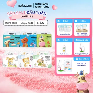 Tã/Bỉm Dán NABIZAM Cao Cấp Mỏng Nhẹ, Khô Thoáng Chống Tràn Phù Hợp Dùng Ban Ngày, Đủ Size Từ 4-15kg, 32-50 Miếng/Bịch