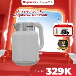 Ấm siêu tốc 1.7L Nagakawa NKT2666, chất liệu inox 304, Rơ le kép an toàn, tự ngắt khi nước sôi