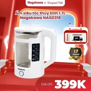 Ấm siêu tốc thủy tinh Nagakawa NAG0318 (1.7L - 1355W) - Bảo hành 12 tháng