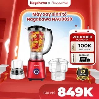 Máy xay sinh tố Nagakawa NAG0820 - Lưỡi 4 cánh kèm 3 cối tiện lợi, cối kháng vỡ - Bảo hành 12 tháng