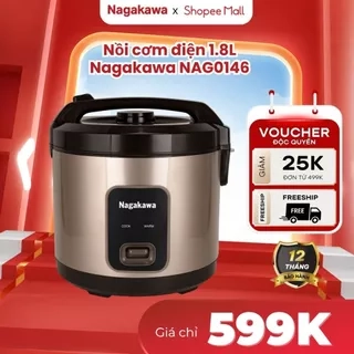 Nồi cơm điện cơ Nagakawa NAG0146 (1,8L - 900W) - Lòng nồi hợp kim nhôm - Bảo hành 1 năm