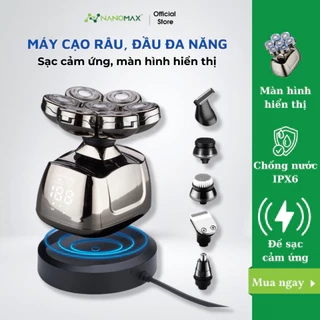 Máy Cạo Râu Không Dây Đa Năng Nanomax JK 1360 Lưỡi Dao Veener Vòng Đôi Chống Thấm Nước IPX6 Đế Sạc Cảm Ứng Tặng Kèm 6 Đầ