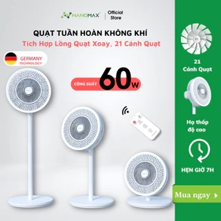 Quạt Cây Đứng Tuần Hoàn Không Khí NANOMAX QN-08, Công Suất 60W, Tùy Chỉnh Độ Cao 3 Mức, Tặng Kèm Điều Khiển Từ Xa