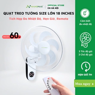 Quạt Treo Tường NANOMAX QN-06 Size Lớn 18 Inches 6 Cánh Điều Khiển Từ Xa, Đo Nhiệt Độ Bên Trong Máy