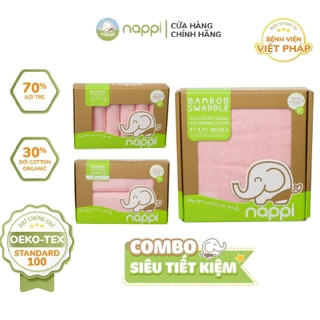 COMBO 3 Mẫu Khăn sợi tre đa năng Nappi (Khăn sữa 30x30cm - Khăn đa năng 120x120cm - Khăn 77x77cm)