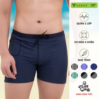 Quần Bơi Nam Narsis Q24003, 2 Lớp, Vải PE, Co Giãn 4 Chiều, Nhanh Khô, Túi Khóa, Tiện Lợi