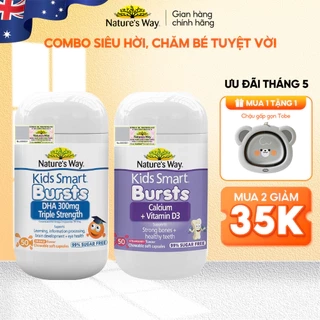 Combo Phát Triển Trí Não, Tăng Chiều Cao NATURE'S WAY Kids Smart DHA 300mg +Calcium, Vitamin D3 Cho Bé Từ 1 Tuổi 50v/lọ