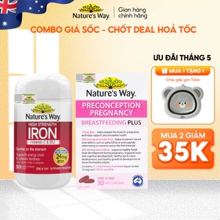 Combo Vitamin Bầu Thông Minh: Vitamin Tổng Hợp Nature's Way Pregnancy Breastfeeding Plus và Sắt Hữu Cơ Strength Iron