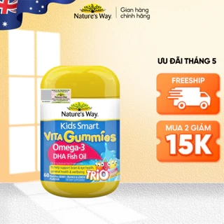 Kẹo Dẻo Cho Bé Nature's Way Kids Smart Vita Gummies Omega-3 DHA Fish Oil Hỗ Trợ Sức Khoẻ Não Và Mắt Cho Bé Hộp 60v