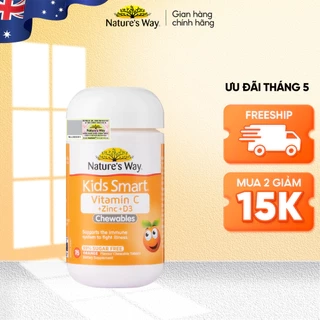 Viên Nhai Nature’s Way Kids Smart Vitamin C+ZinC+D3 Chewable Tablets Bổ Sung Vitamin Cho Bé Phát Triển Toàn Diện 75 Viên