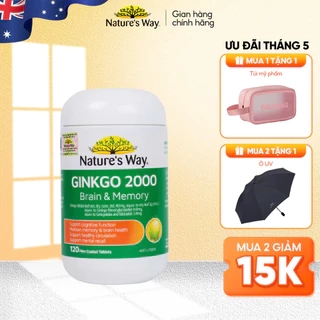 Viên Uống Tuần Hoàn Não Nature's Way Ginkgo Biloba 2000 Brain & Memory  Tăng Cường Trí Nhớ