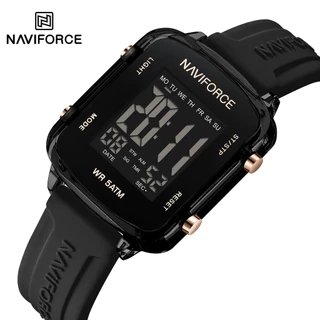 Naviforce NF7120 Màn hình LCD chống nước thể thao dành cho nữ Lịch vuông đơn giản Dây đeo silicon điện tử Đồng hồ đeo tay nữ