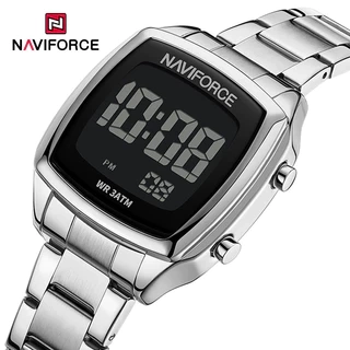 Naviforce Nữ Đồng Hồ Điện Tử LCD Màn Hình Kỹ Thuật Số Dạ Quang Đồng Hồ Đeo Tay Nữ 3ATM Dây Thép Chống Thấm Nước Đồng Hồ Nữ