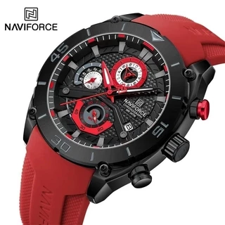 Đồng hồ nam nguyên bản NAVIFORCE NF8038 Ba mặt số nhỏ Dây đeo silicon chống thấm nước Dạ quang Cổ điển Đồng hồ đeo tay thạch anh