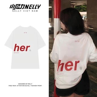 Áo thun NELLY - COUPLE "HER-HIM" 100% cotton 260gsm Premium -Tay Lỡ Form Rộng Oversize Nam Nữ