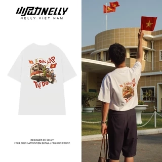 Áo thun NELLY - ĐỘC LẬP TƯ DO, ẤM NO HẠNH PHÚC 100% cotton 260gsm Premium -Tay Lỡ Form Rộng Oversize Nam Nữ