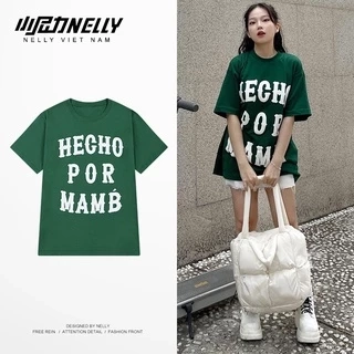 Áo thun Nelly NELLY trendy HECHO cotton 100% co dãn 2 chiều·premium form rộng unisex tay lỡ nam nữ