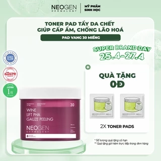 Toner Pad Tẩy Tế Bào Chết Rượu Vang Nâng Cơ và Trẻ Hoá Da Neogen Dermalogy Wine Lift PHA Gauze Peeling 30 Miếng