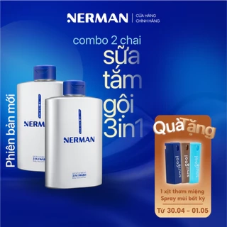 Combo 2 chai sữa tắm gội nam giới hương nước hoa cao cấp Gentleman 3 in 1 Nerman 350ml