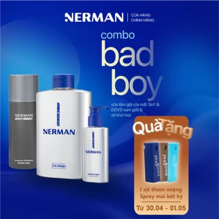 Combo Badboy Nerman - Sữa tắm gội cho nam 350ml & Gel vệ sinh 60S Fresh 100ml & Xịt khử mùi toàn thân Good Day 100ml