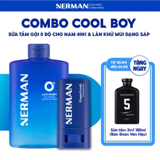 COMBO COOL BOY ICE BOY NERMAN - Sữa tắm gội 330ml & Lăn khử mùi 18g & Kem chống nắng SPF 50+ PA++++ 35g