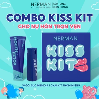 Combo Kiss Kit Nerman-Xịt thơm miệng Spray&Kiss 10ml&10Gói Nước súc miệng Mouth Detox 10ml/gói-TẶNG 1 CẨM NANG TẬP HÔN