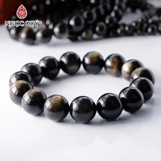Vòng tay hạt trơn đá Obsidian Mắt Vàng Xám - Ngọc Quý