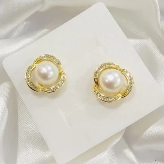 Bông Tai Bạc S925 Đính Hạt Ngọc Trai 9ly Hoa Tai Hạt Trai Nước Ngọt Thời Trang - Ngọc Trai Trường Thịnh