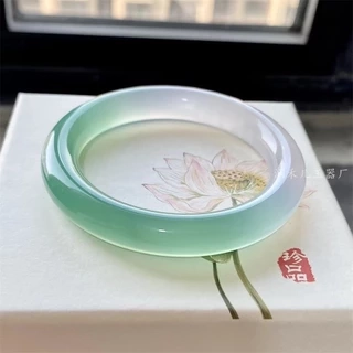 Vòng Mã Não Trắng Ánh Xanh Ngọc Bản Trong Khởi Quang Lắc Tay Phong Thủy - Ngọc Trai Trường Thịnh