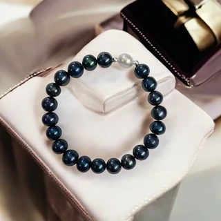 Vòng Tay 7ly Màu Xanh Đen Mix Bi Bạc - Ngọc Trai Trường Thịnh