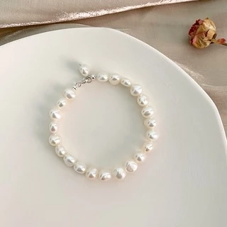 Vòng Tay Ngọc Trai Hạt Dẹt 7ly Trắng Khóa Bạc - Ngọc Trai Trường Thịnh