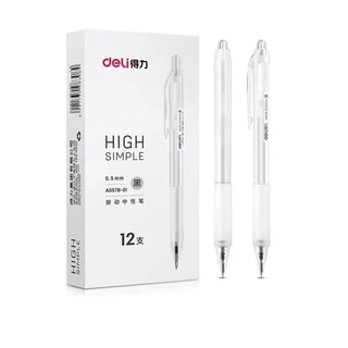 Bút gel bấm deli mực đen ngòi 0,5mm luyện viết chữ trung-nhật-Hàn
