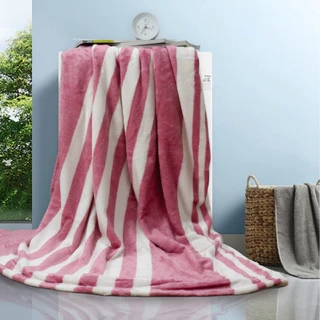Mền tuyết NIN House hoa văn PINK STRIPES 1m8x2m sợi microfiber cực ấm, mịn màng fleece blanket văn phòng, xe hơi, sofa