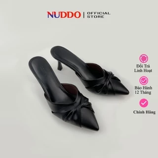 Dép Guốc Nữ Cao Gót 7cm Mũi Nhọn Phối Nơ, Giày Sục Nữ 7 Phân Gót Nhọn Thời Trang NUDDO NS12