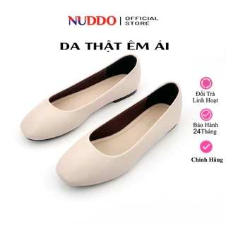 Giày Bệt Nữ Búp Bê Da Thật Cao Cấp, Guốc Đế Bằng Mũi Vuông Trơn Da Mềm Siêu Êm NUDDO - NT006
