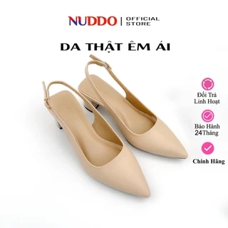 Giày Cao Gót Nữ 5cm Thời Trang Da Thật NUDDO, Guốc Nữ Mũi Nhọn Hở Gót Cao Cấp N500D