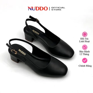 Giày cao gót nữ đế vuông 3 phân mũi vuông da mềm dáng slingback quai hậu sang trọng Nuddo_N333