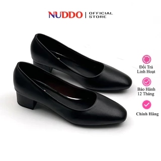 Giày Công Sở Nữ 3 Phân Đế Vuông, Guốc Tiếp Viên Hàng Không Nữ Mũi Vuông Da mềm NUDDO NU008