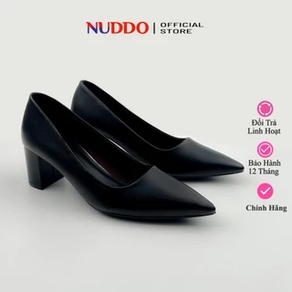 Giày Công Sở Nữ Cao Gót Đế Vuông 5 Phân, Guốc Nữ Mũi Nhọn Da Mềm Cao 5cm NUDDO _N502